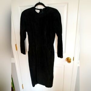 Vintage Pia Rucci Black Leather Dress Pockets Midi Rock Festival Goth Costume